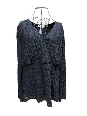 Nine West Black Textured Wrap-Style Tunic Top 3X